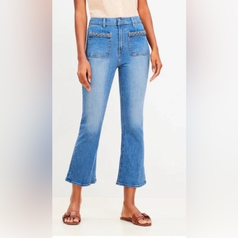 NEW NWT LOFT Curvy Braided High Rise Kick Crop Jeans Classic Mid Wash Size 34 - Picture 2 of 10